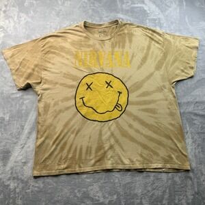 Nirvana Shirt Men 2XL Brown Logo Grunge Rock Band Tie-Dye Graphic Short Sleeve